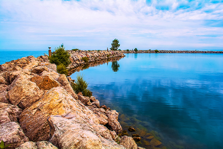 Calm blue water at Jordan Harbour, ON